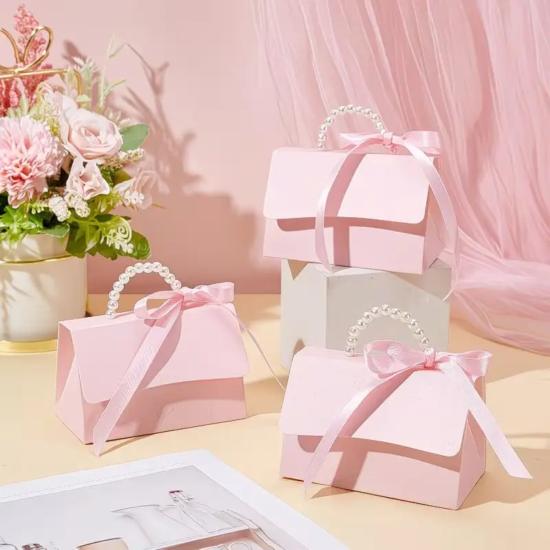 Luxury Wedding Mini Gift Boxes Set of 10, Exquisite Classy Gift Box, Embossed Floral Design, Imitation Pearl Handle, Elegant for Weddings, Anniversaries, Special Events