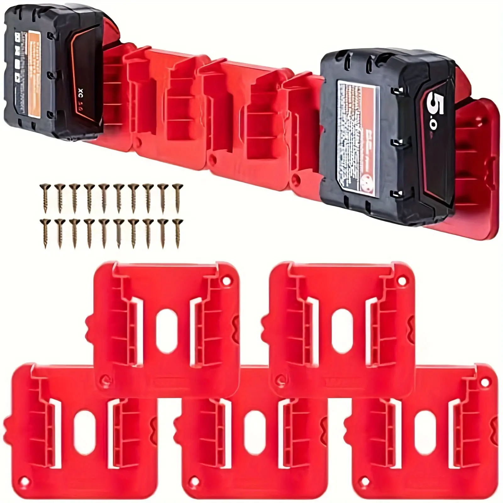 Milwaukee M18 18V Battery Mounting Bracket - Durable Plastic Storage Organizer, Custom Fit, No Model-Specific, Lithium Battery Storage, Includes Screws, Compact Power Tool Accessory