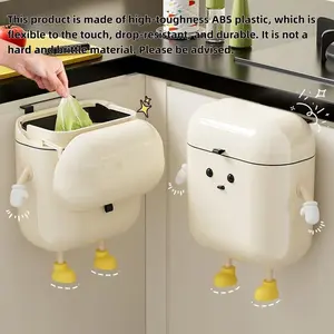 3.2 Gallon/12L Hanging Trash Can with Lid, CuteCartoon Cabinet Door Trash Bin, ABS Plastic Kitchen GarbageBin for Bathroom, Office, RV, Apartment and SmallSpaces #SummerWins