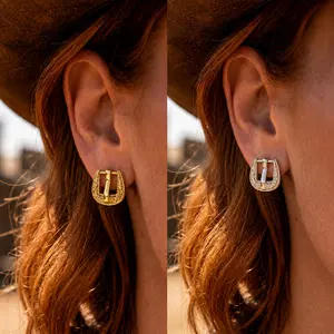 2Pair Western Cowgirl Buckle Earrings Silver golden Country Jewelry Gifts for Cowgirl Cowboy