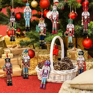 Classic Christmas Nutcracker Ornaments Set, Hanging Artificial Wood Nutcrackers Decorations for Holiday Tree Gifts Indoor Wall Fireplace Accessories