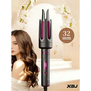 XBJ One-Touch Instant Heating Curling Iron & Automatic Rotating Hair Curler (32mm), 4 Temp Settings, Fast Heat, Ceramic Coating, 360° Cord. Easy For All Hair Types To Create Salon Waves, Y2K Looks. Perfect As Plancha De Pelo For Travel, Gifting, Daily & P