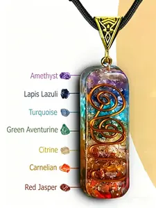 Orgonite Chakra Healing Necklace, Chakra Circle Necklace, 7 natural crystal stones set to align your energy centers. Great gift for yoga lovers, mindfulness practitioners, or anyone seeking calm and positivity. enhance their well-being journey.