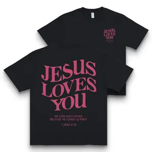 1 John 4:19 Faith Fashion Daily Tee 100% Cotton Unisex Classic Fit Soft Comfy T-Shirt with Advanced Digital Printing Technology