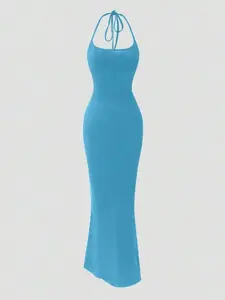 Fitted Halter Mermaid Maxi Dress | Black Elegant Outfit | Women's Evening Party
