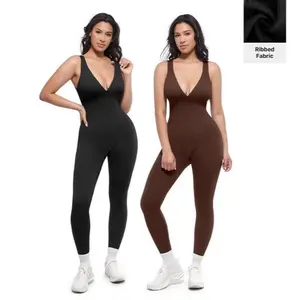 Deep V Shapewear with Chest Support Breathable High-Waisted Tummy Control Jumpsuit