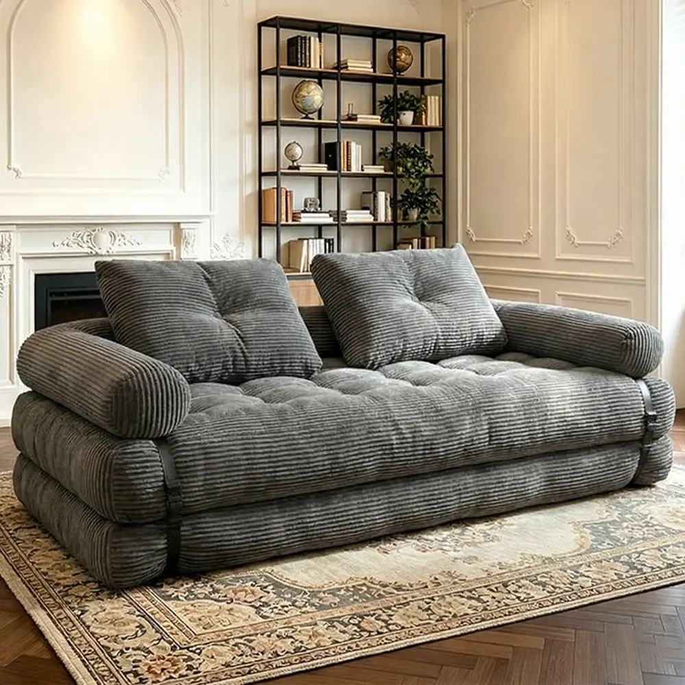 Luxury Cloud Convertible Sofa Chair, No Assembly Compression Corduroy Sleeper Couch for Living Room, Home Theater, Villa, Apartment & Study