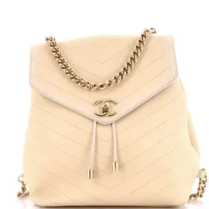 Pre-owned CHANEL Leather Backpacks Coco Chevron Backpack Stitched Calfskin Small by Rebag