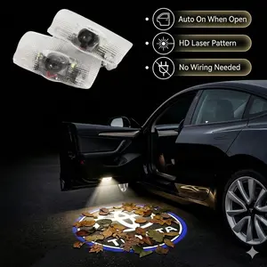 2Pcs Wireless HD Courtesy Step Lights Plug and Play Door LED Logo Projector for Toyota Accessories Auto On When Open HD Laser Pattern No Wiring Needed