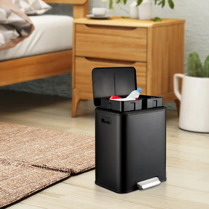 【GARVEE】8-Gallon Dual Trash & Recycling Bin - Stainless Steel Kitchen Waste Bin with Soft-Close Lid & Foot Pedal - Removable Liners & Compact Design