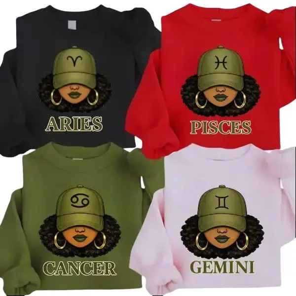 Women's Zodiac Sign Graphic Sweatshirt - USA-Made Unisex Round Neck Casual Pullover Sweatshirt, Celestial Horoscope Tops, Mama Gift Idea