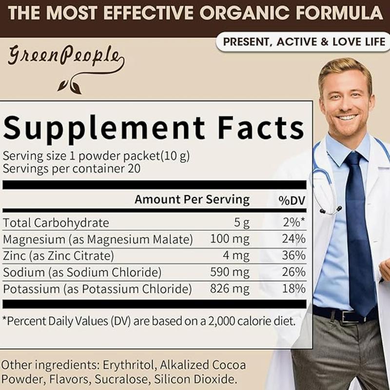 Electrolyte Powder Mix with 7 Electrolytes for Hydration & Stamina Support - Zero Calorie, Cocoa Flavor, 16 Stick Packs