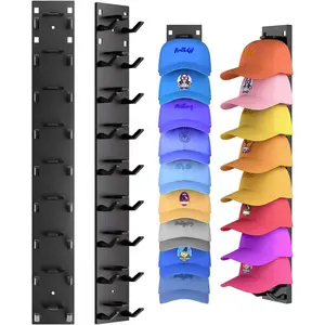 2 Pack Hat Organizer for Baseball Caps, Strong Adhesive Hat Rack for Wall, Multilayer Hat Storage Display Holder, Wall Mounted Hat Hooks Hold up to 18 Hats for Closet Door and Bedroom