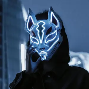 Halloween Mask LED Light-Up Fox Japanese Horror Ghost Face Party COS Full Face Cyberpunk Fortnite Comfortable Breathable Black Kn95 Masks mask string Goat Skull Monster Cosplay Christmas