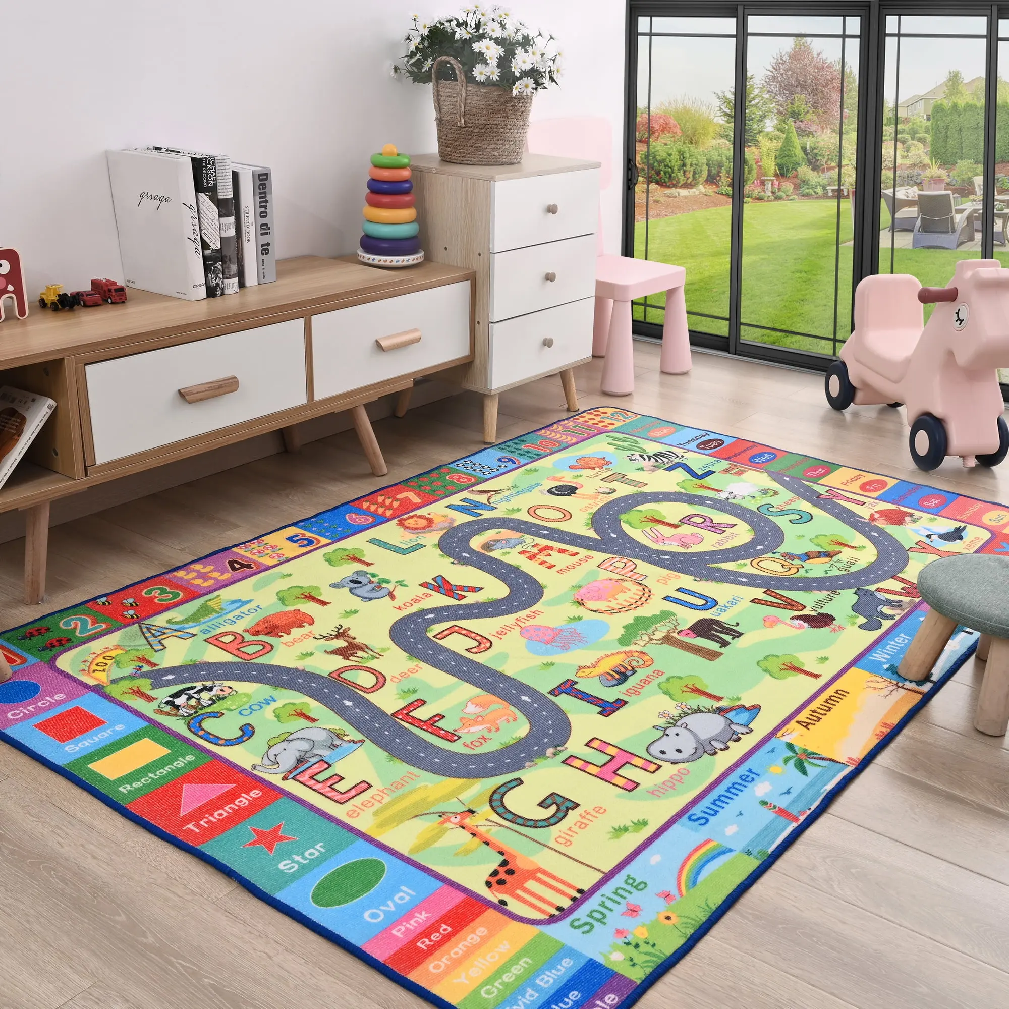 YJ.GWL Kids ABC Educational Pattern Rug - 3’x5', 4’x6' Grass Green Indoor Area Rugs for Kids Playroom, Classroom Decor, Durable Textile Mat