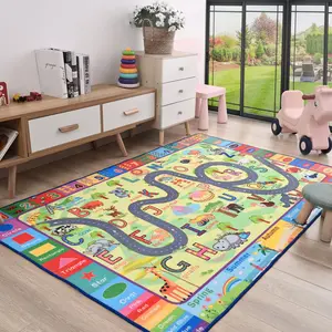 YJ.GWL Kids Playmat Rugs ABC Educational Learning Area Rugs Carpet for Kids Playroom Classroom,3’x5',4’x6',Grass Green