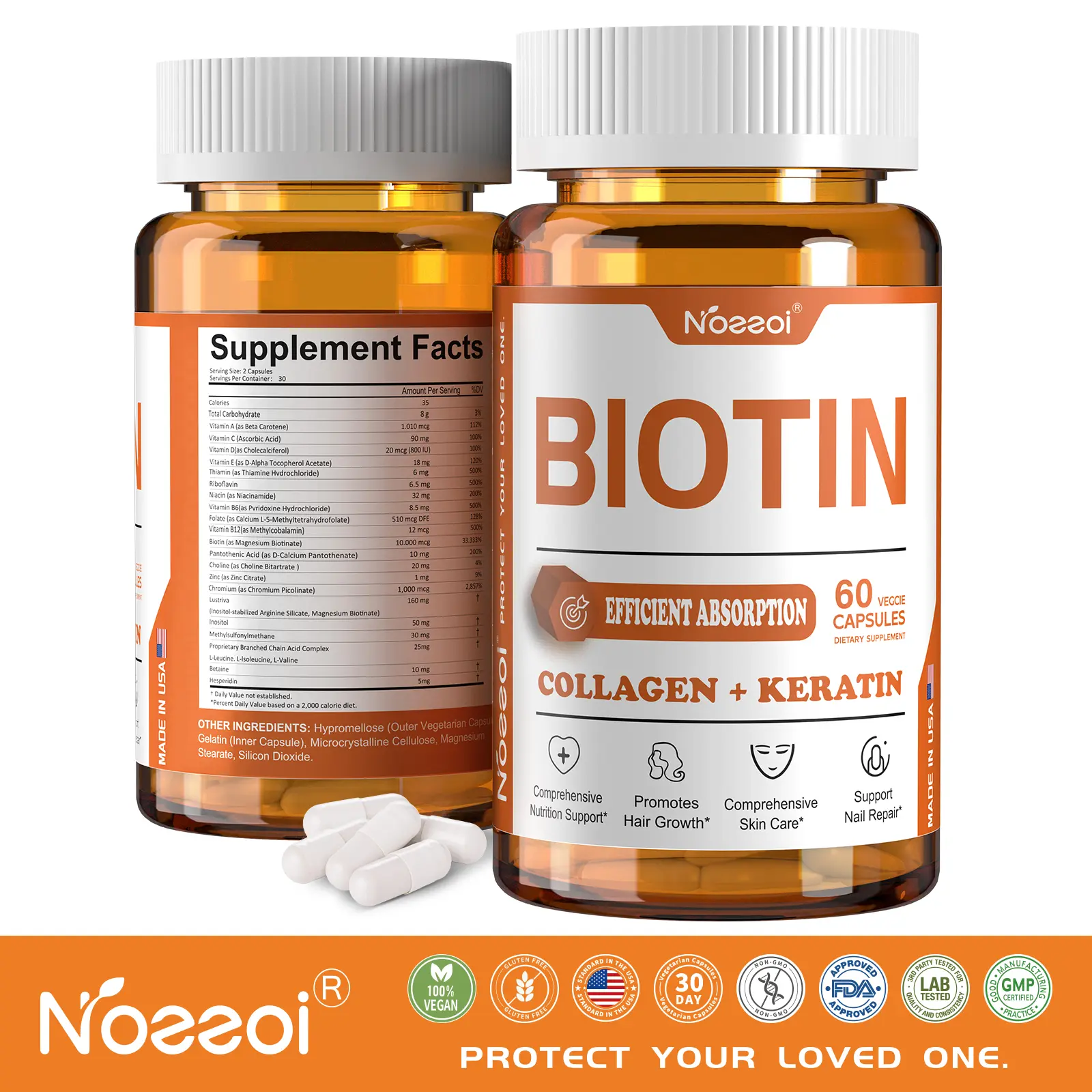 Extra Strength Biotin 10000mcg Capsules - Vitamin B7 Supplement for Hair, Skin & Nails - 60 Count for Men & Women