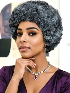Short Pixie Cut Wigs, Human Hair Kinky Curly Wigs, Brazilian Hair Gray Color, Wigs, Curly Pixie Cut Wigs, Stylish and Natural Look