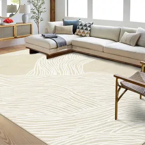 GARVEE Washable Area Rugs: Modern Non-Slip Designs in Soft Faux Wool, Stain Resistant, Available in 5x7 and 2x6 Sizes, Perfect for Living Rooms, Bedrooms, Entryways, and Dining Areas in Beige and Light Grey.