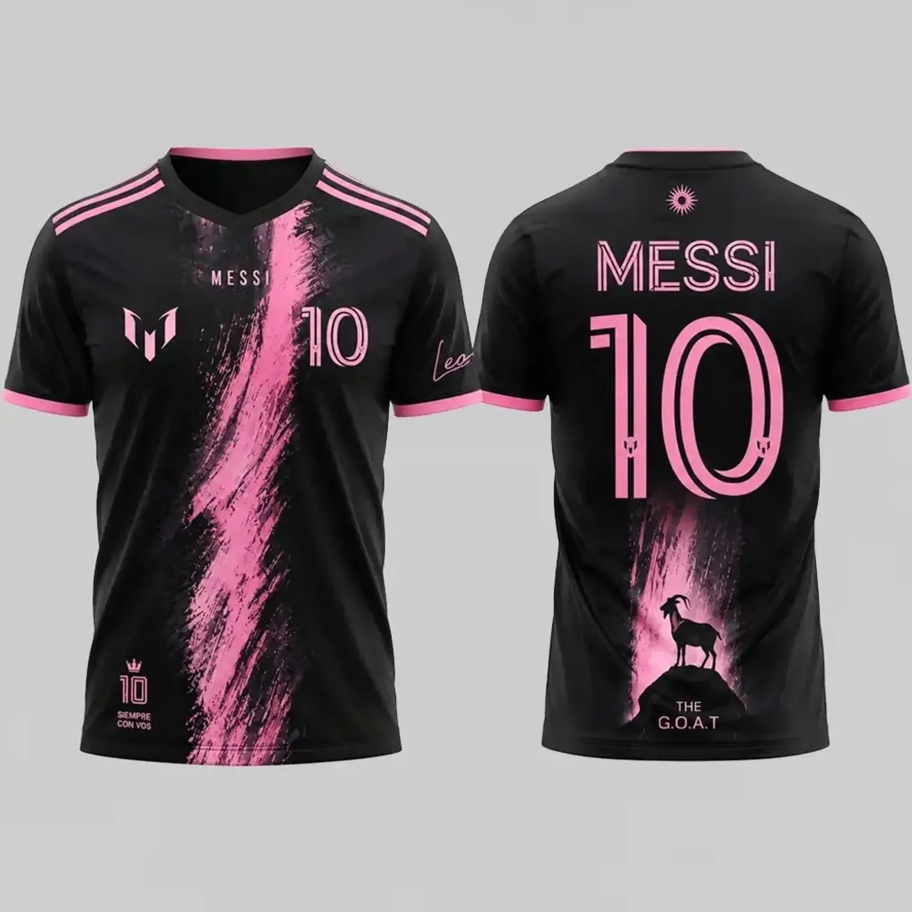 GOAT#10 Black & Pink Soccer Jersey, Unisex Football Shirt, Messi Fan Jersey, Soccer Gift, Football Supporter Outfit