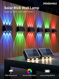 Motionics Solar RGB Outdoor Wall Lights - Waterproof, Auto On/Off, 5 Lighting Modes, No Wiring, Garden Decorative Light for Fence, Patio, Holiday Use