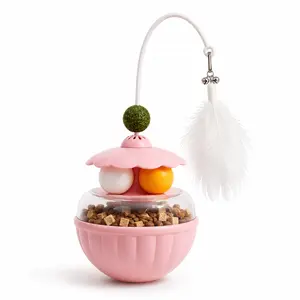 Interactive Cat Feather Toy with Catnip Ball & Bell, Self Balancing Wobble Cat Toy for Indoor Cats, Teaser Chase Training Toy with Rotating Base for Kitten Exercise & Boredom Relief