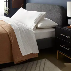 Queen Organic Percale Sheet Set Khaki/White Stripe - Threshold