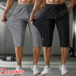 Men's Summer Ice Silk Joggers - Loose Fit, Comfortable, High Elasticity, Breathable, Reflective Cuff & Pocket Design, Drawstring Waist, Versatile 3/4 Length Athletic Pants for Outdoor Training & Gym Workouts