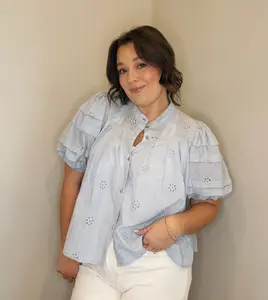 The Posie Eyelet Blouse-Sky Blue