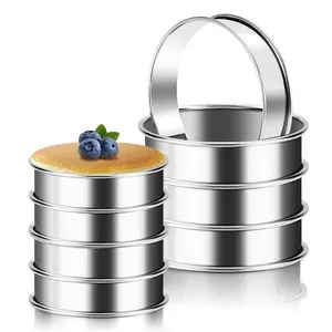 8Pcs Crumpet Rings, 4 & 3.15 Inches Nonstick English Muffin Rings, Stainless Steel Double Rolled Tart Ring, Round Metal Pastry Ring Molds for Baking Cake Dessert Food Making Tool