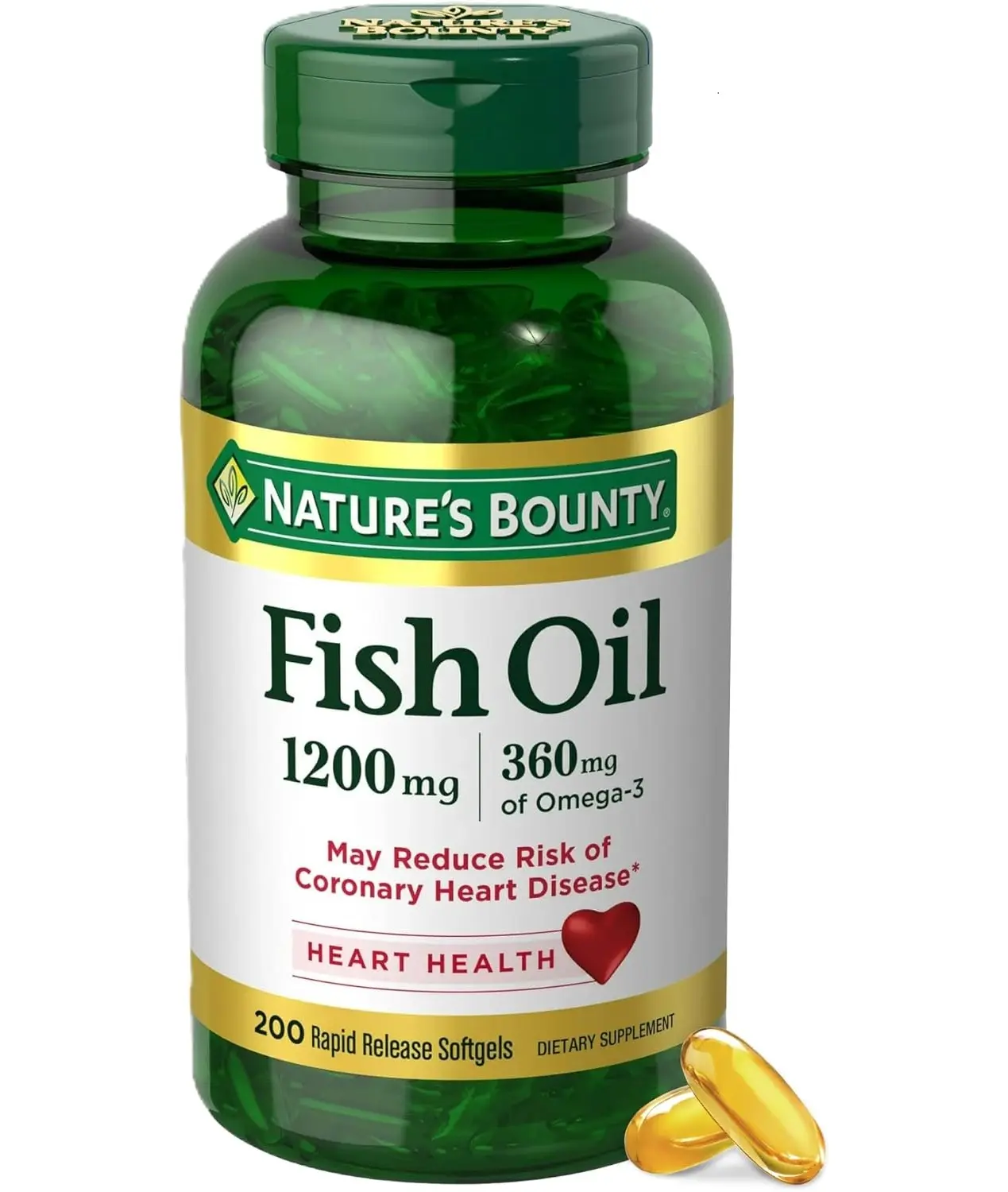 Nature's Bounty Fish Oil Omega 3 Supplements - Supports Heart Health, 1200 Mg Fish Oil, Omega-3, 200 Softgels (Pack of 1)