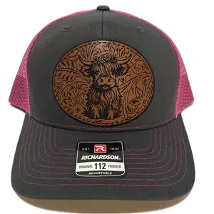 Richardson Highland Cow Western Trucker Hat for Ranchwear Richardson 112 Cap with Leather Patch