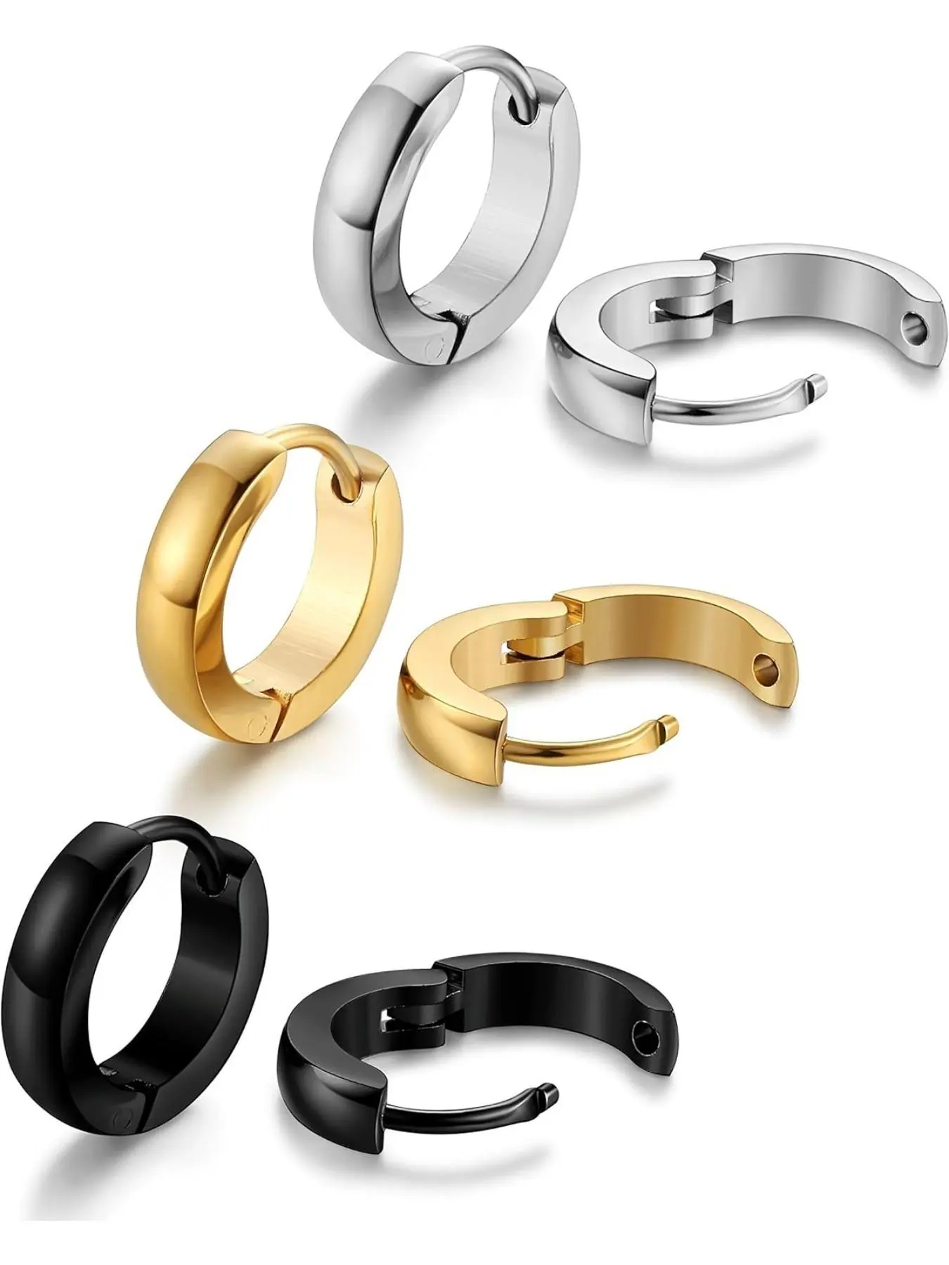 Stainless Steel Hoop Earrings, Earring Set, Flat Pierced Jewelry, Fashionable High Quality Earrings for Women & Men, Trendy All-Match & Exquisite Jewelry for Birthday Gift
