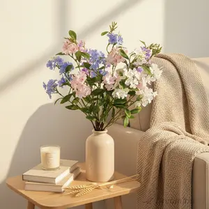 Long Stem Snow Orchid Artificial Flowers Fake Hydrangea Bouquet Blue Silk Decorative Home Decor Model House Display Photography Prop Living Room Arrangements