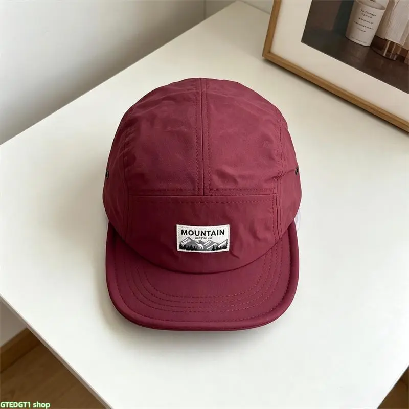 Unisex Quick-Drying 5-Panel Camper Hat - 1 Size, Casual, Simple, Thin Light Flat Brim, Mountain Woven Patch, Minimalist Outdoor Cap for Backpacking, City Strolls homedecor