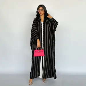 Muslim European and American women's cardigan long striped jacket Abaya zebra print