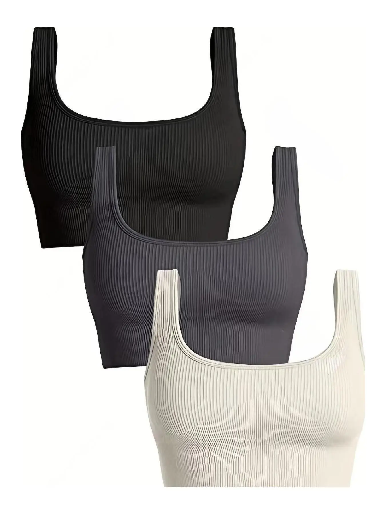 Women's Solid Scoop Neck Crop Sports Tank Top, High Stretch Ribbed Sports Top for Women, Ladies Sportswear for Exercise Yoga Gym Workout, Activewear,