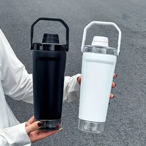 Sports Water Bottle & Protein Shaker Cup - Large 24.35oz Stainless Steel Insulated - Double-Wall with Blending Chamber - Portable for protein powders, Smoothies - Bottom Compartment for Gym, Camping, Travel - 1pc