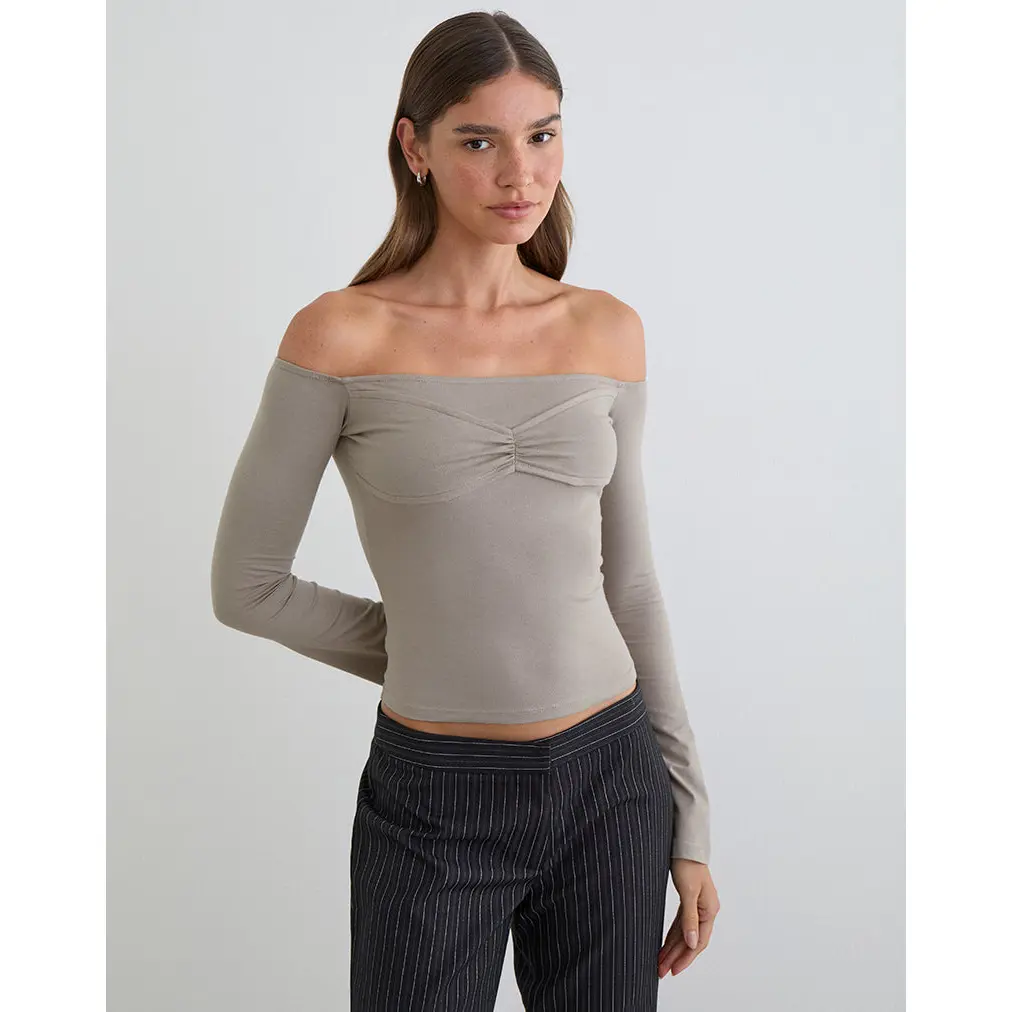 Ursuly Long Sleeve Bardot Top in Moon Rock