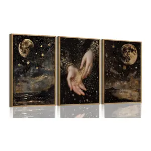 3pcs/set Vintage Dark Romantic Magical Stardust Witch Celestial Cosmic Stars Mystical Poster Canvas Painting Wall Art Picture Home Decor