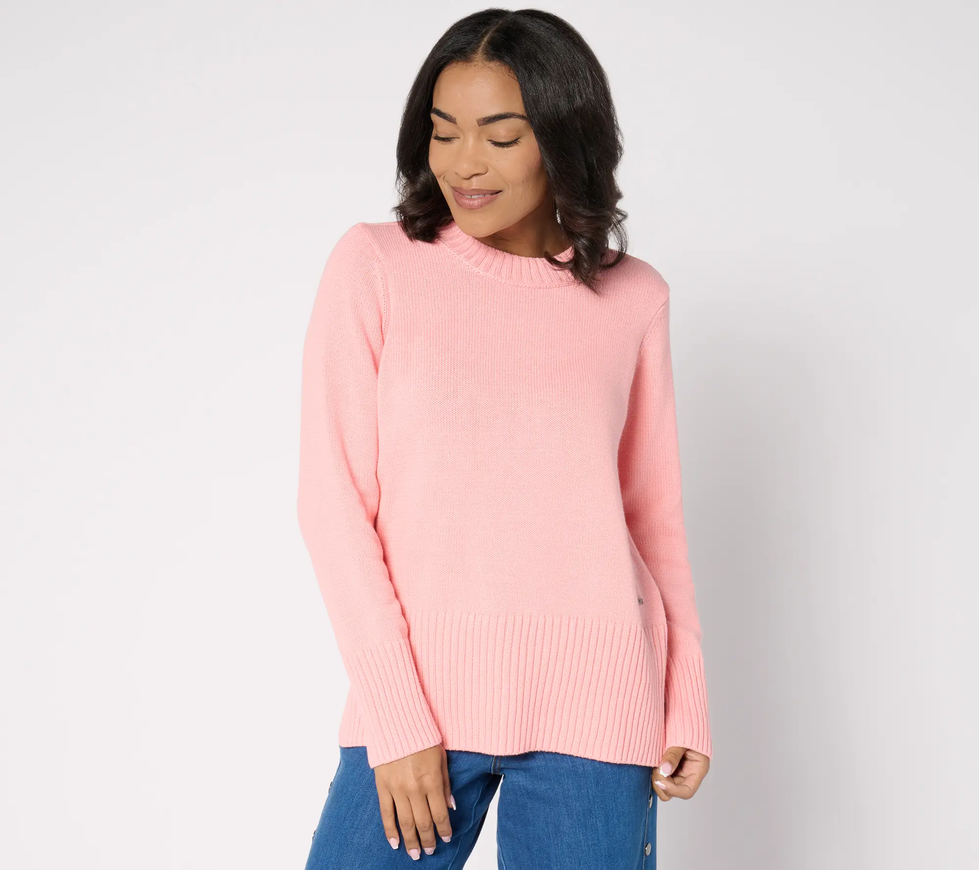 Peace Love World 100% Cotton Crewneck Sweater w/ Pop Color Detail