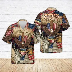 USA 250th Anniversary Hawaiian Shirt, America 250 Button Shirt, Patriotic Eagle, Statue Of Liberty, 250 Years Of Freedom and Faith Gift HCP