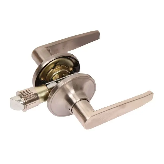 Pamex FLG603 Olympic Lever Door Handles with Round Rose, Passage Lockset, Grade 3 Finish, Satin Nickel