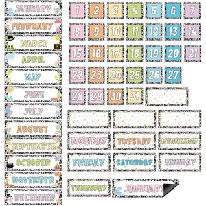 54 Pcs Composition Calendar Magnets Pastel Magnetic Fridge Calendar Months Days of The Week Number Magnets Date Indicators for Home Classroom Whiteboard Refrigerator Supplies