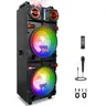 Portable Stereo Karaoke Big Loud Speaker Dual 10“ Subwoofer 3" Tweeter Deep Bass with Wired Mic, FM/AUX/MP3/USB/SD/Microphone In, Remote Control, Party Lights, Remote Control for Home Outdoor Party Gifts, Audio, Smartphone