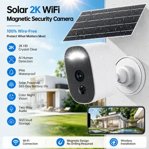 【JOOAN 2K Wireless Outdoor Security Camera】Indoor/Outdoor, Easy Magnetic Mount, Smart Garage Security Camera – HD Video,  AI Human Detection, IP66 Waterproof, Color Night Vision, Wi-Fi, Two-Way Audio,Smartphone Control Lens, Optional SD/Cloud Storage