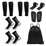 Youth Football 5-7Pc Gear Set - Comfortable, Medium Stretch 5Pc Full Set with Self-Adhesive Sports Bandages, PP Plastic Shin Guards, Socks, Carry Bag for Easy Transportation, On-the-Go Sports Training, Matches