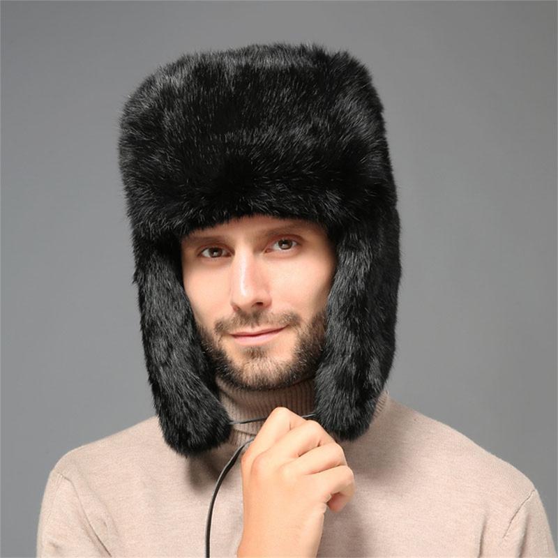 Faux Fur Trooper Hat Winter Trapper Hat Windproof Warm Hats with Earflaps Headwear for Men Cold Weather Skiing