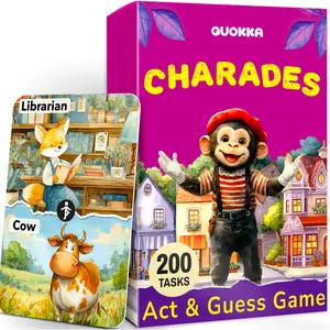 QUOKKA Charades for Kids Ages 4-8 – 200 Act & Guess Pantomime Tasks, 50 cards with Extra Twists