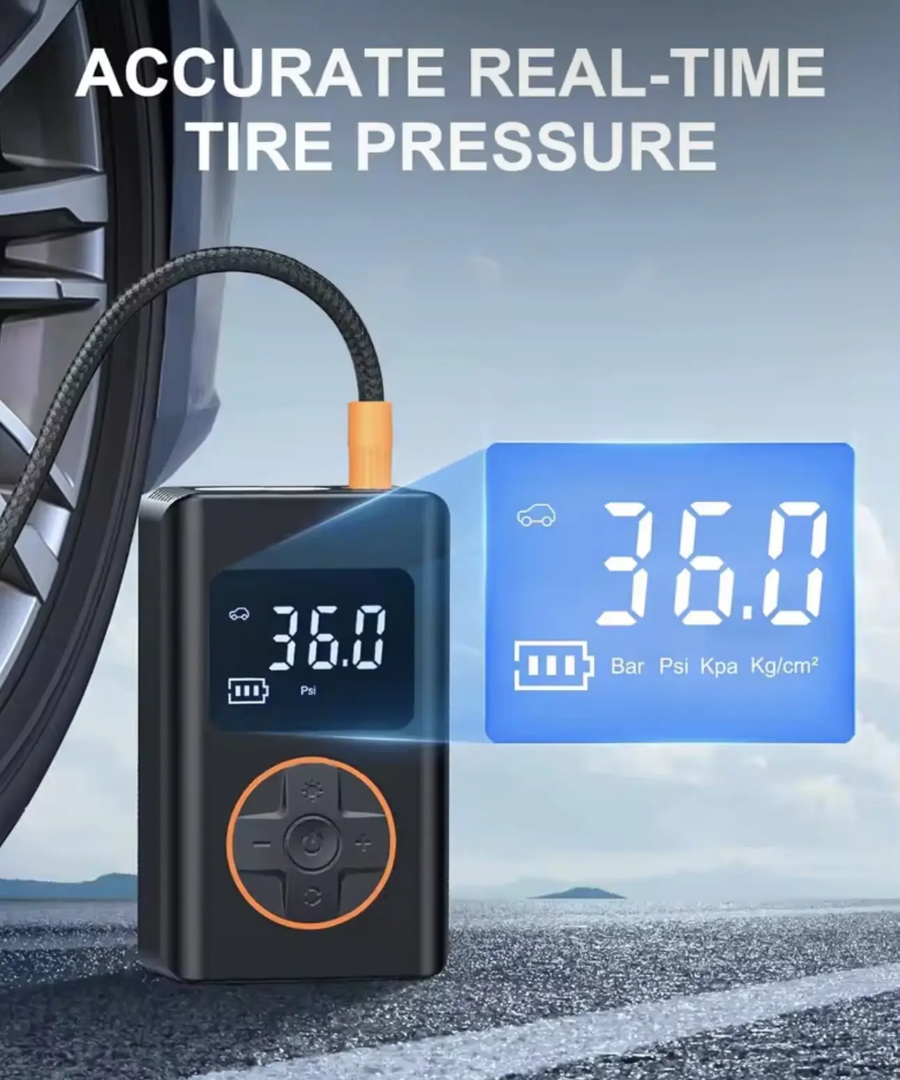 Tire Inflator Portable Air Compressor 150 PSI Cordless Mini Bike Tire Pump, Air Pump for Car with Pressure Gauge, LED Light